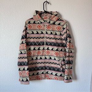 O'Neill Cream and Black Patterned Quarter Zip-Up women’s Small Hoodie Sweater